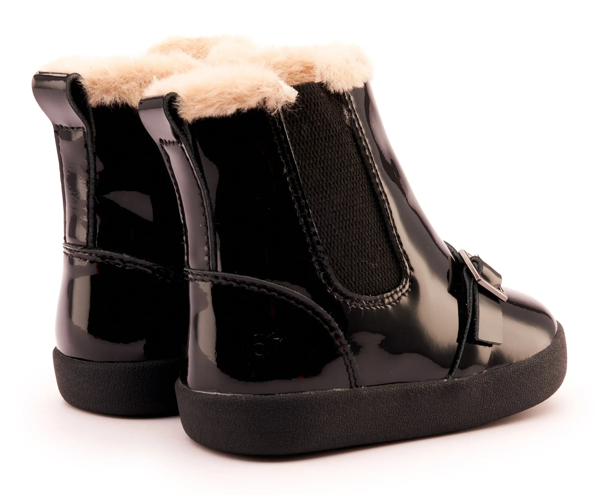 Old Soles Girl's 378 Buckle My Boot Booties - Black Patent
